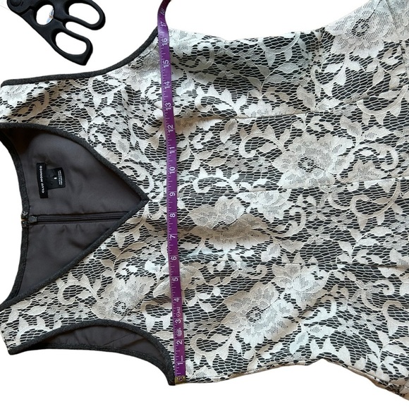 Club Monaco Ashby Lace Overlay Dress Size 8 Wool White Gray Fit and Flare V Neck - Picture 10 of 15